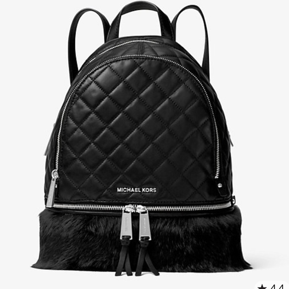 Michael Kors Black Quilted Fur-Trim Backpack